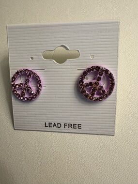 New Pink rhinestone Peace earrings